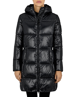 Save The Duck Ines Water Repellent Hooded Quilted Longline Puffer Coat In Black