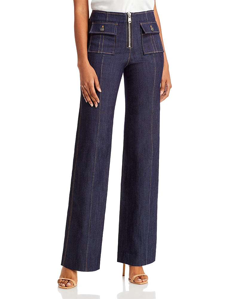 Cinq À Sept Azure Front High-rise Wide-leg Crop Jeans In Indigo