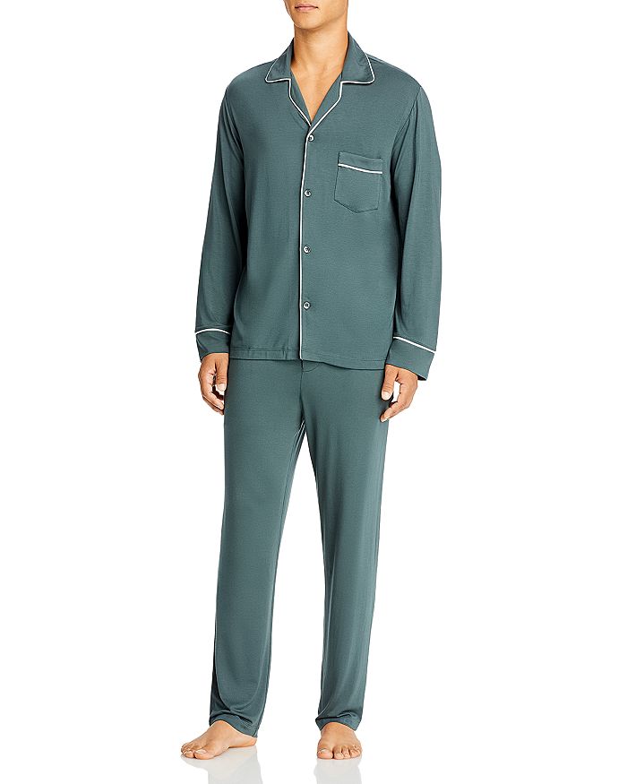 Eberjey 2-piece William Piped Trim Pajama Set In Kelp/ivory