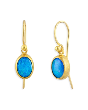 Gurhan 24k Yellow Gold Rune Opal Bezel Drop Earrings In Blue/gold