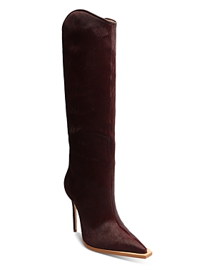 SCHUTZ WOMEN'S MARYANA WELT WILD POINTED TOE CALF HAIR HIGH HEEL TALL BOOTS,S2094000050004