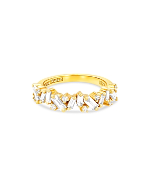 Shop Suzanne Kalan 18k Yellow Gold Fireworks Baguette & Round-cut Diamond Half Eternity Band In White/gold