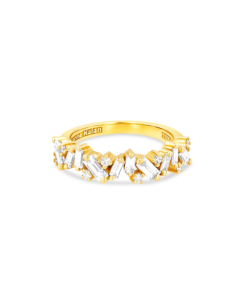 Suzanne Kalan 18k Yellow Gold Fireworks Baguette & Round-cut Diamond Half Eternity Band In White/gold
