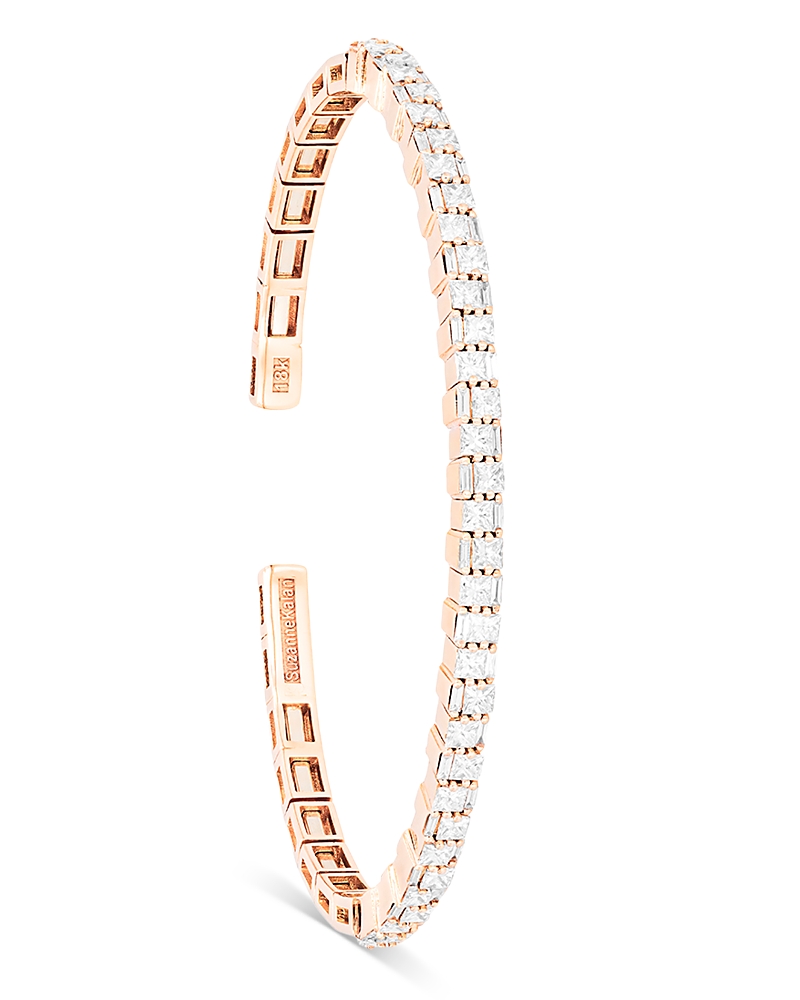 Suzanne Kalan 18k Rose Gold Diamond Princess Cut & Baguette Bangle Bracelet In Rose Gold