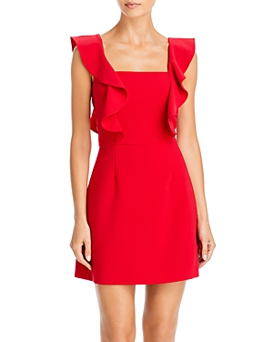 French Connection Whisper Sleeveless Ruffled Mini Dress In True Red