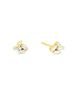 Suzanne Kalan 18k Yellow Gold Fireworks Diamond Baguette & Round Cut Mini Cluster Stud Earrings