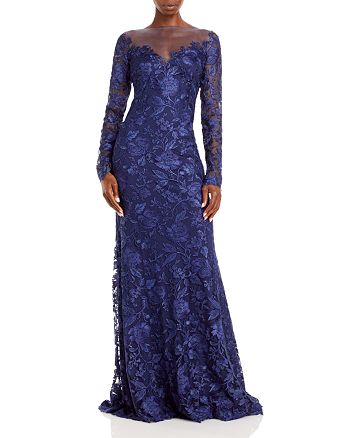 Tadashi Shoji Long Sleeve Embroidered Lace Gown | Bloomingdale's