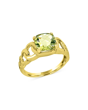 Bloomingdale's Lemon Quartz Chain Link Ring In 14k Yellow Gold - 100% Exclusive In Green/gold