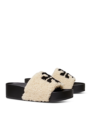Tory Burch Women's Double T Shearling Flatform Slide Sandals In Buttermilk