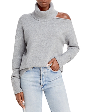 Paige Raundi Cold Shoulder Turtleneck Sweater In Heather Grey