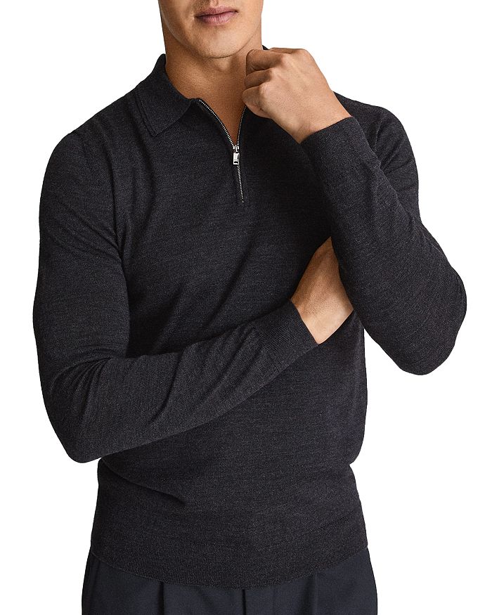 REISS Robertson Merino Wool Regular Fit Quarter Zip Polo Sweater