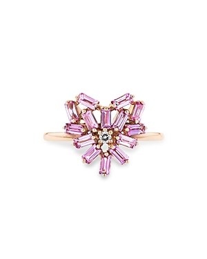 Suzanne Kalan 18K Rose Gold Fireworks Pink Sapphire & Diamond Heart Ring