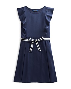 폴로 랄프로렌 Polo Ralph Lauren Girls Ruffled Ponte Knit Dress - Little Kid, Big Kid,Navy