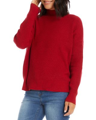 red ribbed turtleneck sweater