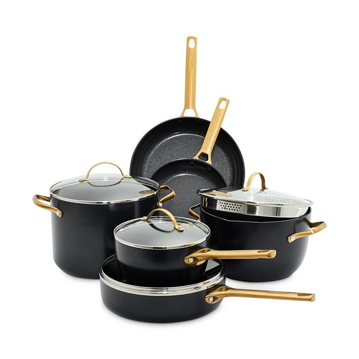 Reserve Ceramic Nonstick 11 Grill Pan with Lid, Black with Gold-Tone