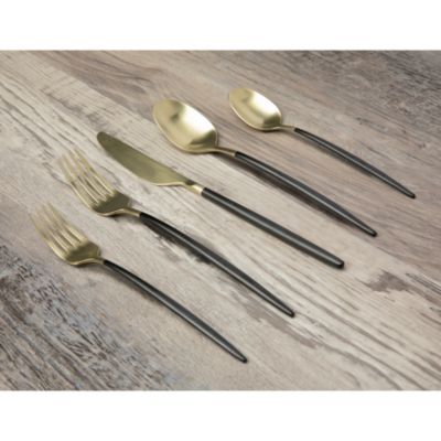 Gaze Black Champagne Satin 20 Piece Flatware Set 