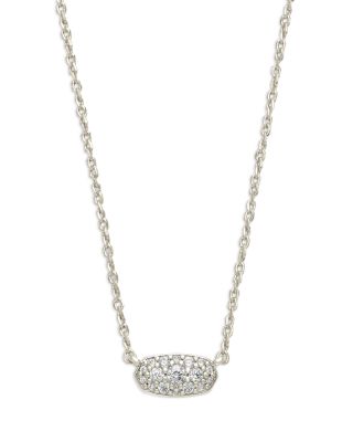 Grayson Cubic Zirconia Adjustable Pendant Necklace in Rhodium Plate, 19"