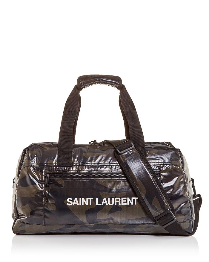for Men Saint Laurent Logo Printed Zip-up Luggage Bag in Silver Mens Bags Duffel bags and weekend bags Metallic 