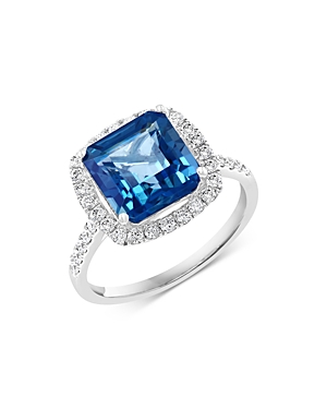 Bloomingdale's London Blue Topaz & Diamond Halo Ring In 14k White Gold - 100% Exclusive In Blue/white