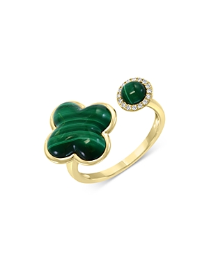 Bloomingdale's Malachite & Diamond Accent Open Ring In 14k Yellow Gold - 100% Exclusive In Green/gold