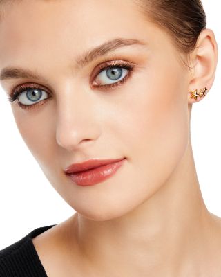 14K Yellow Gold Triple Star Climber Earrings 