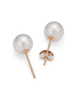 Akoya Cultured Pearl Stud Earrings in 14K Yellow Gold 