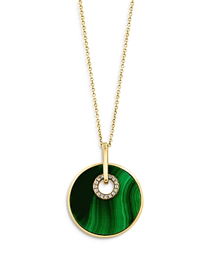 Bloomingdale's Malachite & Diamond Medallion Pendant Necklace In 14k Yellow Gold, 16-18 - 100% Exclusive In Green/gold