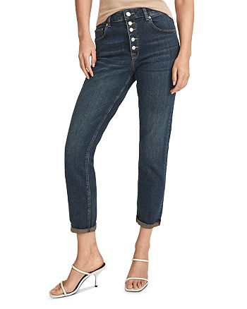 REISS Bailey Mid Rise Button Fly Cropped Jeans in Dark Blue ...
