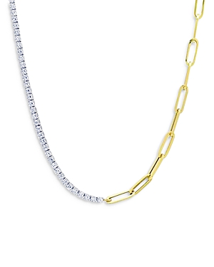 MEIRA T MERIA T TWO TONE GOLD & PAPERCLIP DIAMOND TENNIS NECKLACE, 16,N13581TY