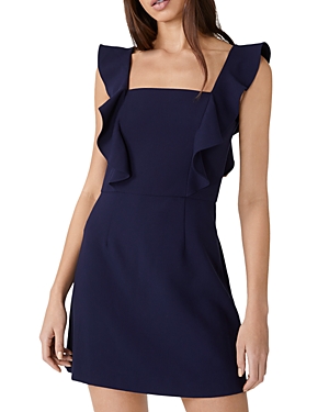 French Connection Whisper Sleeveless Ruffled Mini Dress In Duchess Blue