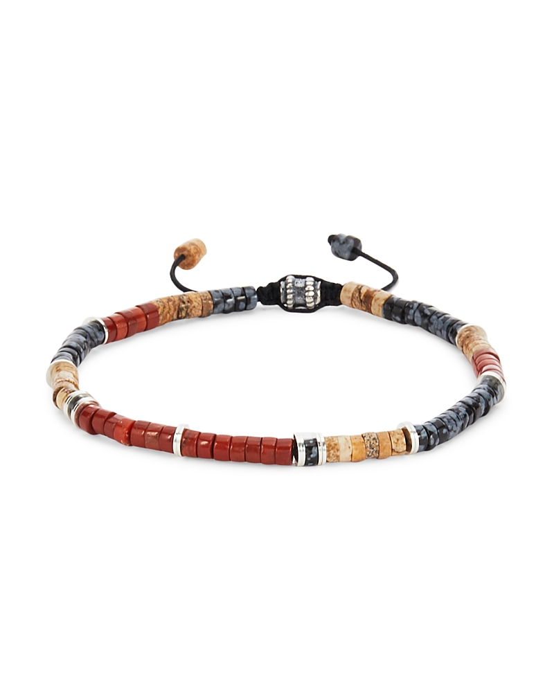 Jonas Studio Men's Washington Square Sterling Silver, Snowflake Obsidian & Jasper Beaded Bracelet In Red/gray