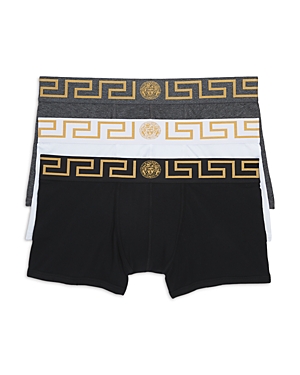 Versace Greca Border Boxer Briefs, Pack Of 3 In Black/gray