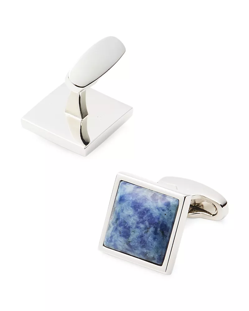 Link Up Blue Stone Silver Tone Cuff Links