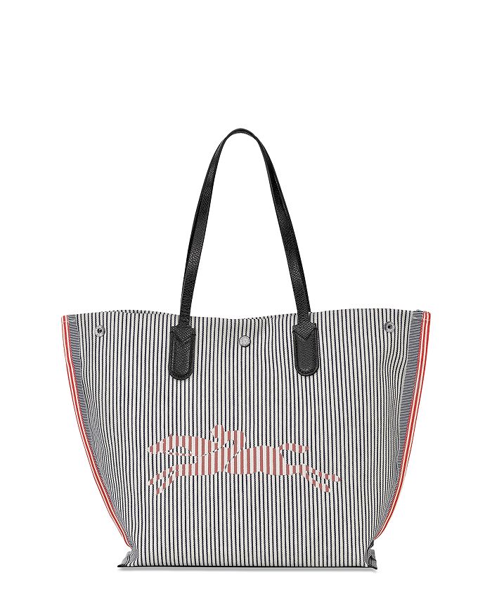 Longchamp Small Roseau Logo Printed Bucket Bag in Gray