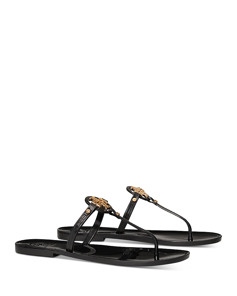 Tory Burch Mini Miller Jelly Flat Thong Sandals In Black/gold