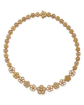 Roberto Coin - 18K Yellow Gold Daisy Diamond Graduated Collar Necklace, 16" - Exclusive