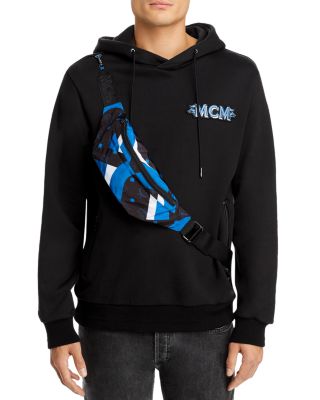 MCM Cotton Regular Fit Hoodie with Removable Wave Visetos Belt Bag