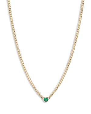 Shop Zoë Chicco 14k Yellow Gold Emerald Solitaire Chain Choker Necklace, 14-16
