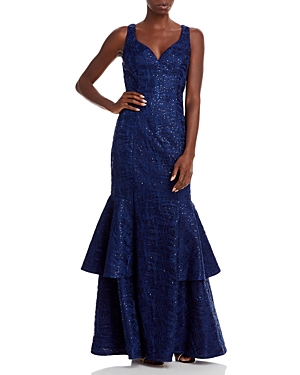 AIDAN MATTOX V NECK LACE MERMAID GOWN