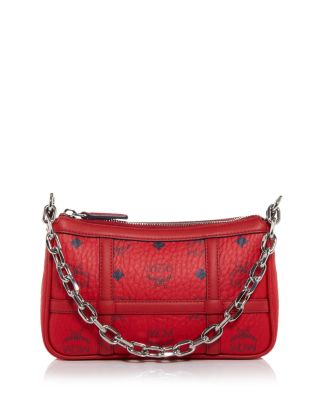Mcm Delmy Visetos Mini Logo Chain Shoulder Bag In Candy Red
