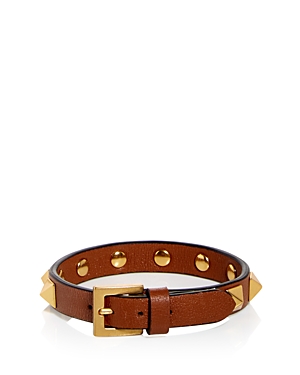 Valentino Studded Leather Bracelet In Brown
