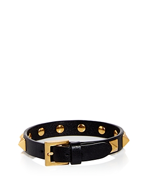 Valentino Garavani Men Rockstud Leather Bracelet In Black