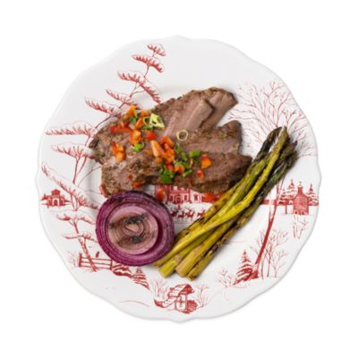 Country Estate Scallop Dinner Plate Winter Frolic, Christmas Eve Ruby