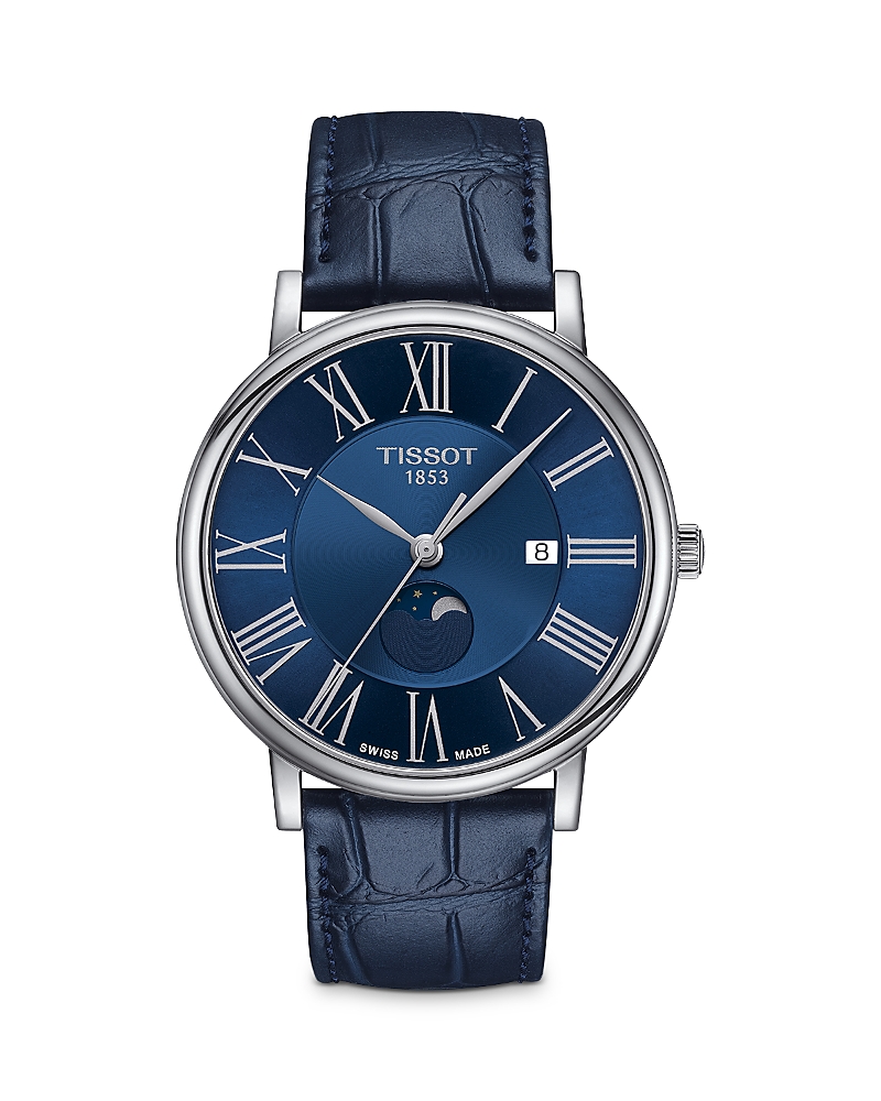 Tissot Men's Carson Premium Gent Moonphase Blue Leather Strap Watch 40mm In Blue/blue