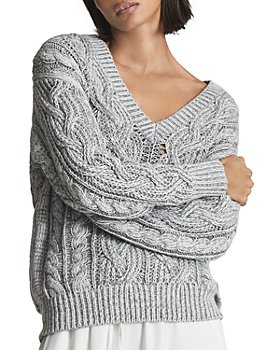 REISS - Esme Cable Knit V Neck Sweater