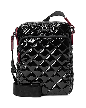 Mz Wallace Patent Quilted Micro Crossbody Bag In Black Lacquer/black