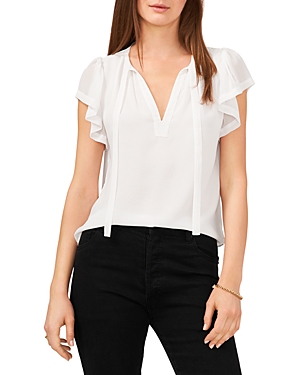 1.state Flutter Sleeve Split Neck Chiffon Blouse In Soft Ecru