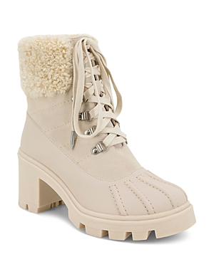 Splendid Women's Faux Shearling Lined Block Heel Cold Weather Booties In Winter White