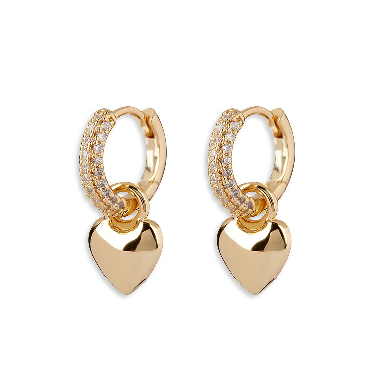 Photo 1 of Puffy Heart Charm Pave Hoop Earrings