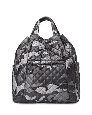 Mz Wallace Medium Convertible Backpack In Grey Camo/silver